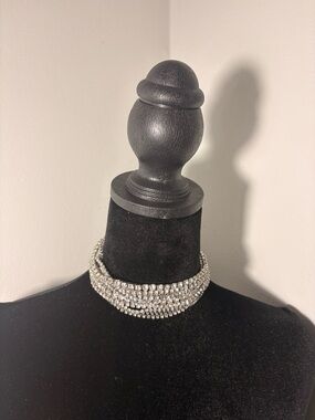 Crystal Multi-Row Choker Necklace - Silver